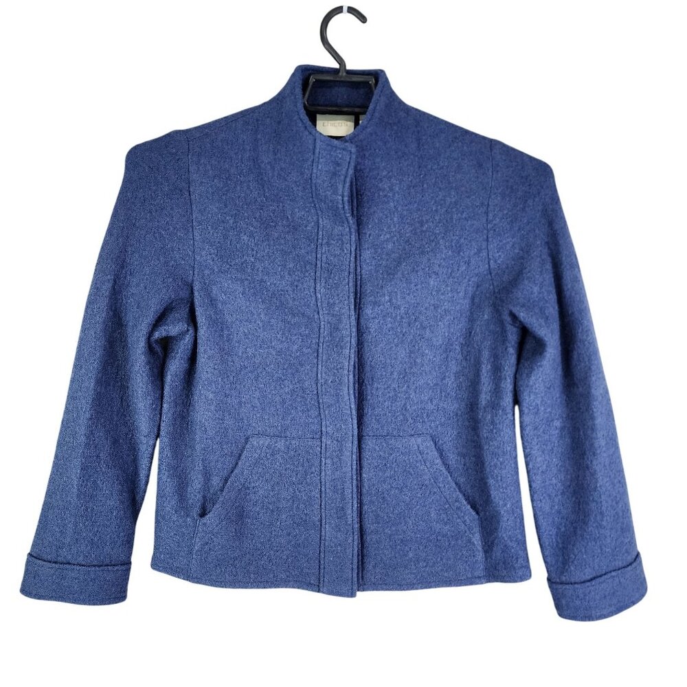Womens Blue Chicos Wool Jacket Button Up Long Sleeve Size 0 (Small)